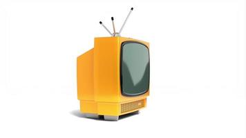 Vintage Yellow Tv Receiver with Green Screen Isolated on White Background video