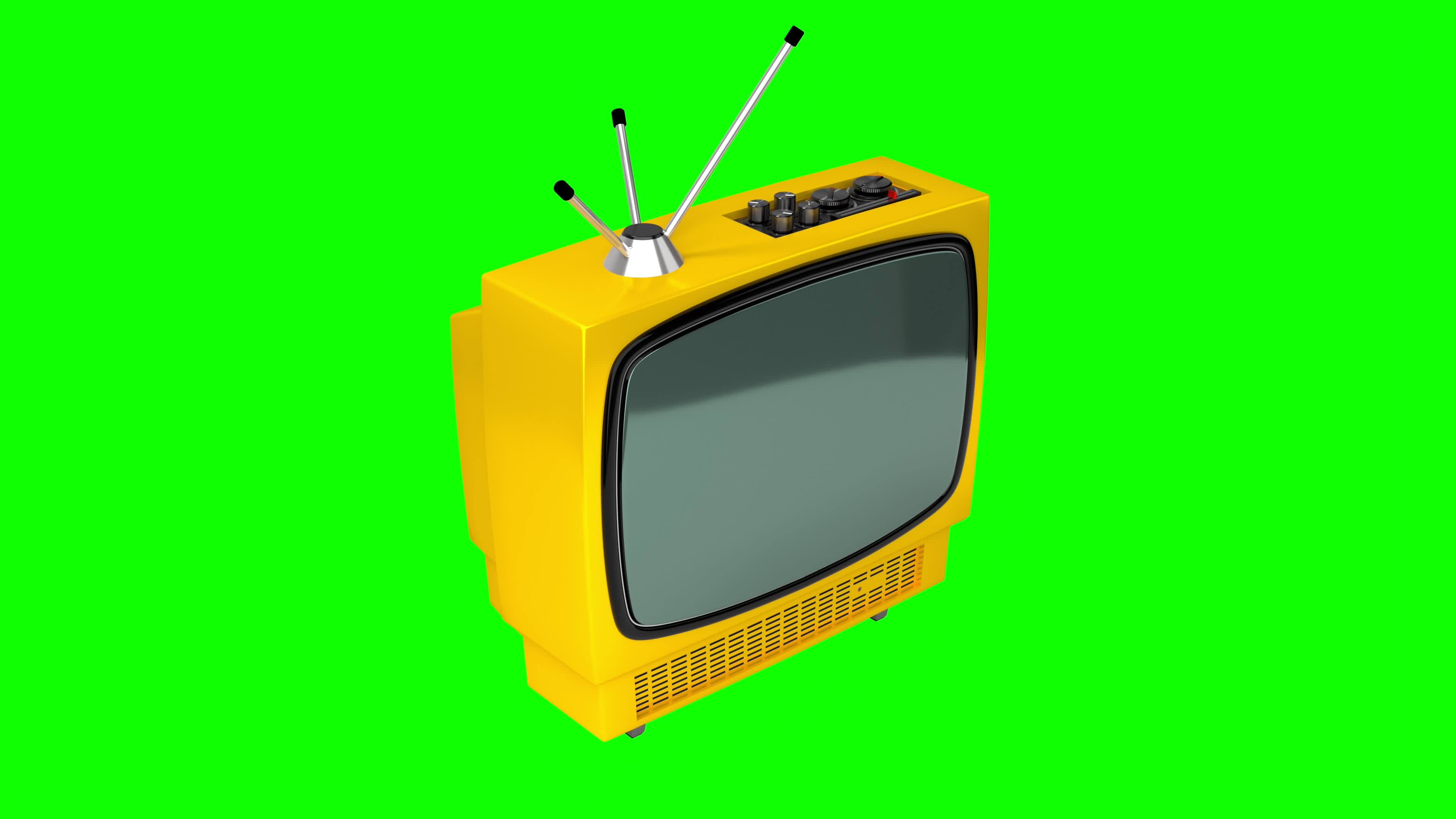 Vintage Yellow Tv Receiver with Green Screen 19918910 Stock Video at