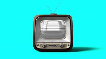 retro Fernseher einstellen mit Grün Bildschirm isoliert auf Blau Hintergrund video