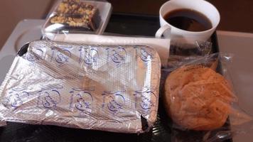 Top view of Tray of food on the plane video