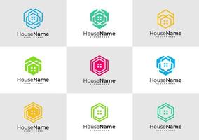 Hexagon House logo with business card template. Creative Home logo design concepts vector