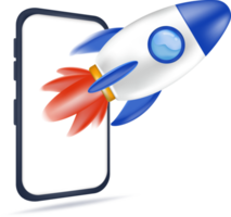 ilustración de cohete lanzamiento desde teléfono inteligente concepto de mejorando negocio. concepto de lanzamiento un negocio. exitoso negocio. rápido creciente negocio png