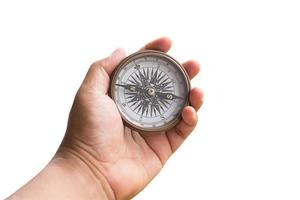 compass on hand man isolated white with clipping path. photo