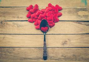 Valentines day dinner with table setting in rustic wood for Vintage style. photo