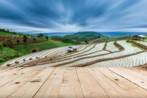 abstract blurred terraced Paddy Field and view mountain with space. photo