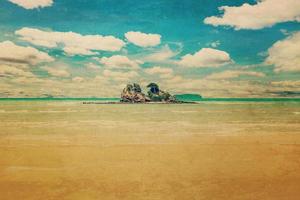 sea beach and sand clouds with canvas texture vintage background. photo