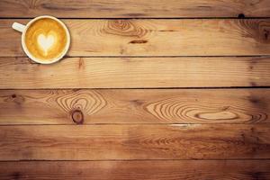 top view coffee on wood table with space photo