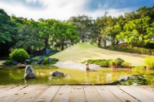 abstract blurred Pond and Water Landscape in Japanese Garden photo