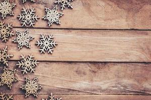 Christmas decoration On Wood Background and Winter Decoration With Space. photo