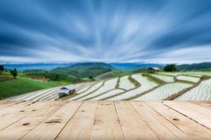 abstract blurred terraced Paddy Field and view mountain with space. photo