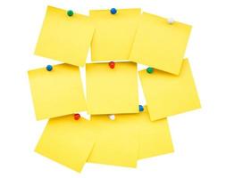 Sticky yellow blank note and pin on isolated with clipping path. photo