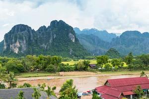 Landscape and mountain in Vang Vieng, Laos. photo