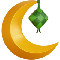 3D Rendering ketupat hanging on the moon isolated png