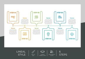 Circle process infographic vector design with 6 steps colorful style for presentation purpose.Line step infographic can be used for business and marketing