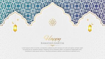 Ramadán kareem Arábica islámico elegante blanco y dorado lujo antecedentes con Arábica modelo y decorativo arco marco vector