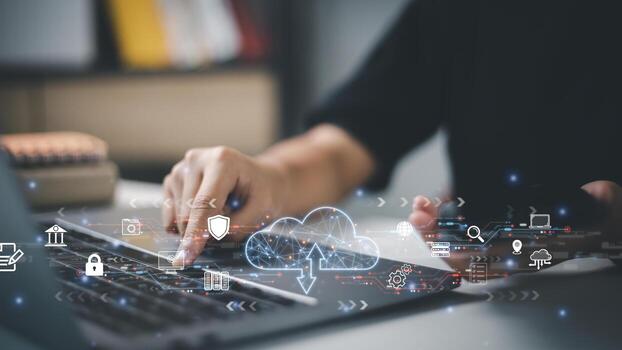 Cloud computing. Cloud technology. Data storage, data transfer, Networking, and internet service concept, technology internet storage network photo