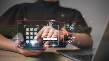 sistema de autenticación de usuarios con nombre de usuario y contraseña, concepto de ciberseguridad, seguridad y cifrado de la información, acceso seguro a Internet, tecnología y cibernética. sistema de seguridad informática. foto
