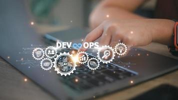 concepto devops, desarrollo de software y operaciones de ti, programación ágil foto