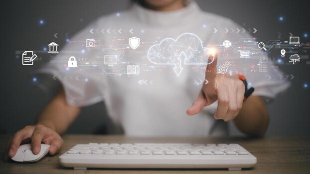 Cloud computing. Cloud technology. Data storage, data transfer, Networking, and internet service concept, technology internet storage network photo