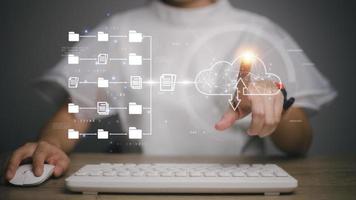 Cloud computing and online storage technologies, Internet server services, data transfer, and data management. Document Management System DMS, online documentation database photo