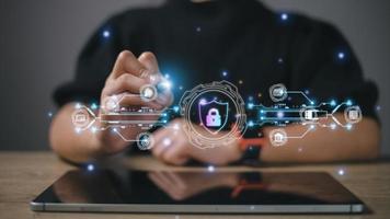 Business concept, technology, internet security, internet Cybersecurity engineers are working on protecting networks from cyber attacks from hackers on the Internet. Secure access to online privacy an photo