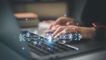 Business concept, technology, internet security, internet Cybersecurity engineers are working on protecting networks from cyber attacks from hackers on the Internet. Secure access to online privacy an photo
