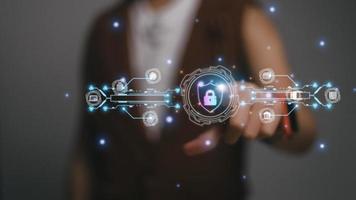 Business concept, technology, internet security, internet Cybersecurity engineers are working on protecting networks from cyber attacks from hackers on the Internet. Secure access to online privacy an photo