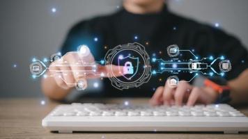 Business concept, technology, internet security, internet Cybersecurity engineers are working on protecting networks from cyber attacks from hackers on the Internet. Secure access to online privacy an photo