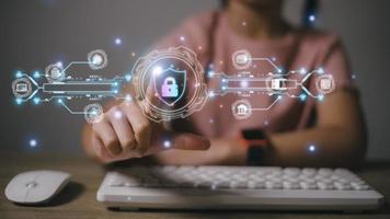 Business concept, technology, internet security, internet Cybersecurity engineers are working on protecting networks from cyber attacks from hackers on the Internet. Secure access to online privacy an photo