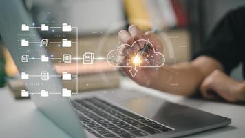 Cloud computing and online storage technologies, Internet server services, data transfer, and data management. Document Management System DMS, online documentation database photo