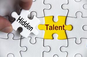 Hidden talent text on missing jigsaw puzzle. Business idea concept photo