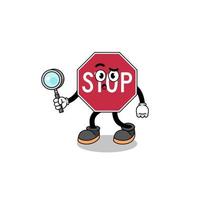 Mascot of stop road sign searching vector