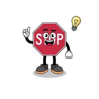 stop road sign cartoon with get an idea pose vector