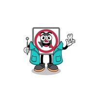 Illustration of no U turn road sign mascot as a dentist vector