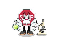 Mascot of stop road sign as a scientist vector