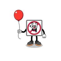 Cartoon of no left turn road sign holding a balloon vector