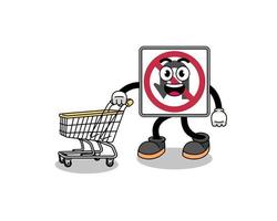 Cartoon of no U turn road sign holding a shopping trolley vector