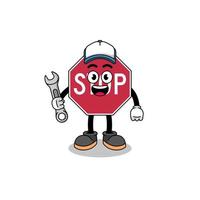 stop road sign illustration cartoon as a mechanic vector