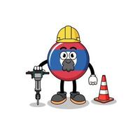 Character cartoon of laos flag working on road construction vector