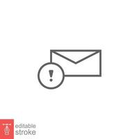 Warning alert message icon. Simple line style for web template and app. Email, suspicious, letter, mail, news, notification, vector illustration design on white background. Editable stroke EPS 10.