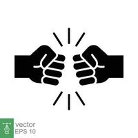 Fist bump glyph icon. Bro fist bump or power five pound solid style for apps and websites. Hand brother respect, impact, and handshake. Vector illustration on white background. EPS 10.