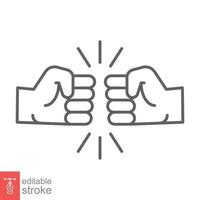 Fist bump line icon. Bro fist bump or power five pound outline style for apps and websites. Hand brother respect, impact, and handshake. Vector illustration on white background. Editable stroke EPS 10