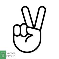 Hand gesture V sign for victory or peace line icon. Simple outline style for apps and websites. Vector illustration on white background. EPS 10.