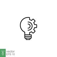 Light bulb line icon. Simple outline style. Idea with gear wheel machine, creative solution, lamp, lightbulb symbol, inspiration concept. Vector illustration isolated on white background. EPS 10.