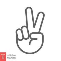 Hand gesture V sign for victory or peace line icon. Simple outline style for apps and websites. Vector illustration on white background. Editable stroke EPS 10.