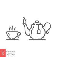 Teapot and cup line icon. Simple outline style. Tea pot, pour cup of kettle, silhouette symbol for web and mobile phone. Vector illustration isolated on white background. Editable stroke EPS 10.