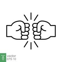 Fist bump line icon. Bro fist bump or power five pound outline style for apps and websites. Hand brother respect, impact, and handshake. Vector illustration on white background. EPS 10.