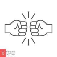 Fist bump line icon. Bro fist bump or power five pound outline style for apps and websites. Hand brother respect, impact, and handshake. Vector illustration on white background. Editable stroke EPS 10