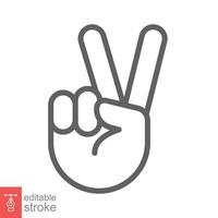 Hand gesture V sign for victory or peace line icon. Simple outline style for apps and websites. Vector illustration on white background. Editable stroke EPS 10.