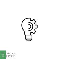 Light bulb line icon. Simple outline style. Idea with gear wheel machine, creative solution, lamp, lightbulb symbol, inspiration concept. Vector illustration isolated on white background. EPS 10.